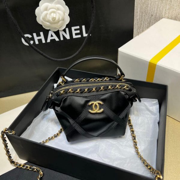 Black Replica Chanel Nylon Grosgrain Clutch with Chain Ap2669 - Image 5