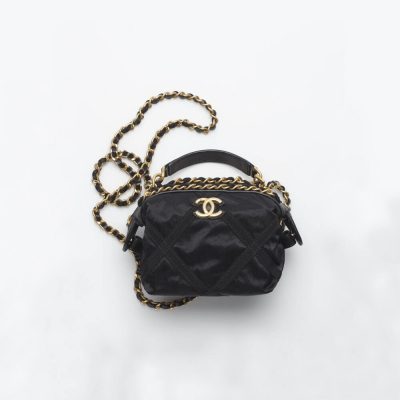 Black Replica Chanel Nylon Grosgrain Clutch with Chain Ap2669
