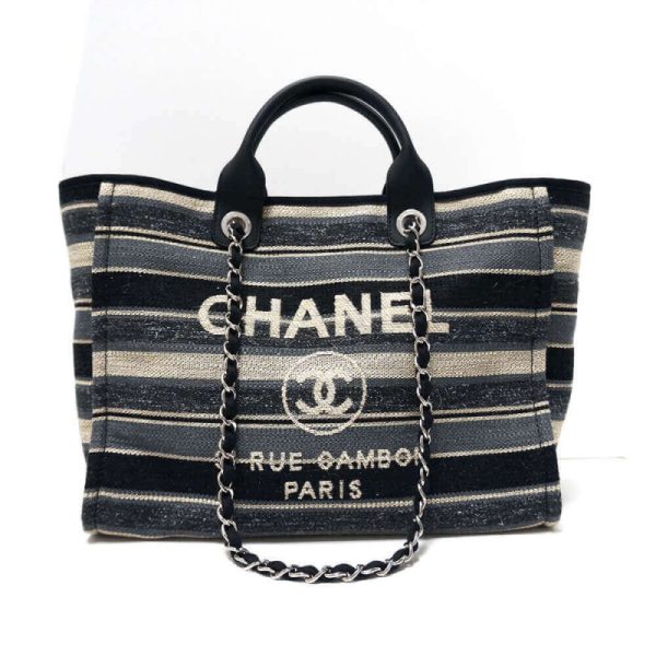 Replica Chanel Deauville Black Grey Tweed Tote - Style A66941 - Image 2