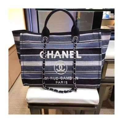 Replica Chanel Deauville Black Grey Tweed Tote - Style A66941