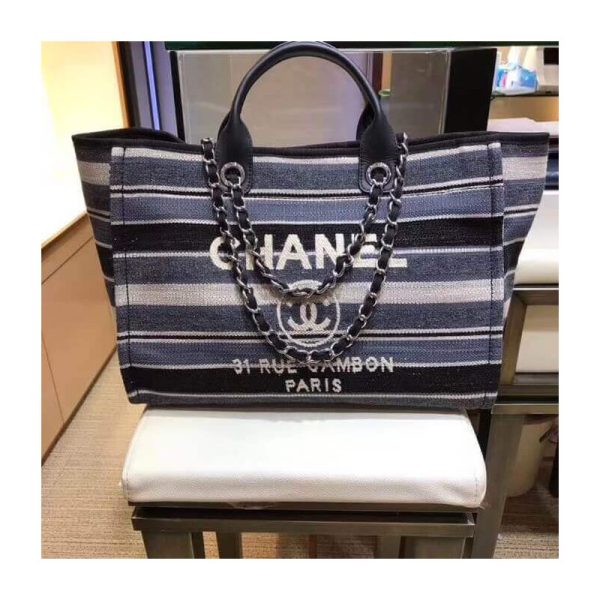 Replica Chanel Deauville Black Grey Tweed Tote - Style A66941 - Image 6