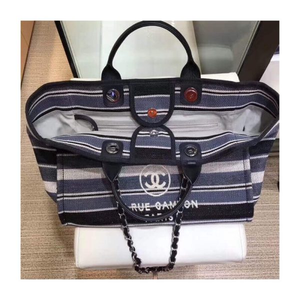 Replica Chanel Deauville Black Grey Tweed Tote - Style A66941 - Image 8
