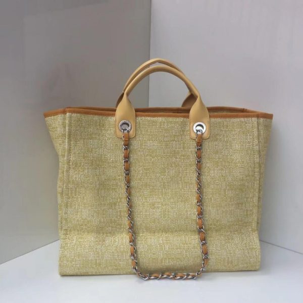Chanel Deauville Tote 38Cm Apricot/Gold Canvas Replica - Image 2