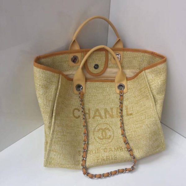 Chanel Deauville Tote 38Cm Apricot/Gold Canvas Replica - Image 3