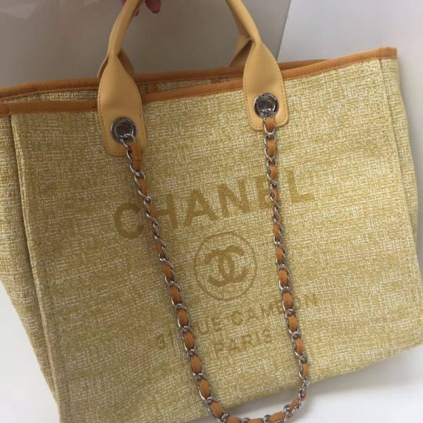 Chanel Deauville Tote 38Cm Apricot/Gold Canvas Replica - Image 4