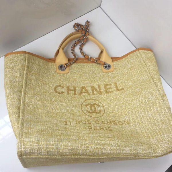 Chanel Deauville Tote 38Cm Apricot/Gold Canvas Replica - Image 5
