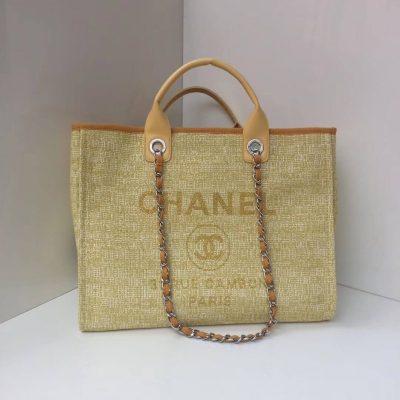 Chanel Deauville Tote 38Cm Apricot/Gold Canvas Replica