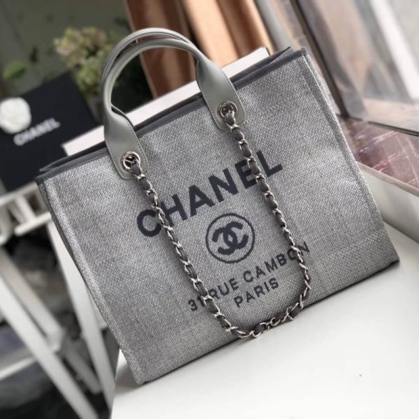 Chanel Deauville Tote Replica in Ash Grey Canvas, 38cm - Image 2
