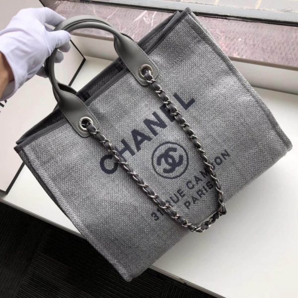 Chanel Deauville Tote Replica in Ash Grey Canvas, 38cm - Image 3