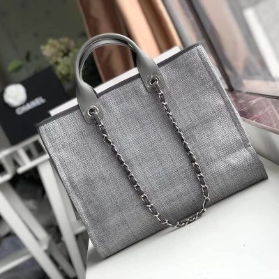 Chanel Deauville Tote Replica in Ash Grey Canvas, 38cm