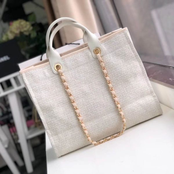 Replica Chanel Deauville 38Cm Canvas Tote – Beige/White A66941 - Image 2