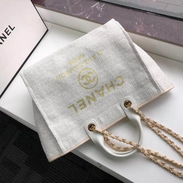 Replica Chanel Deauville 38Cm Canvas Tote – Beige/White A66941 - Image 4