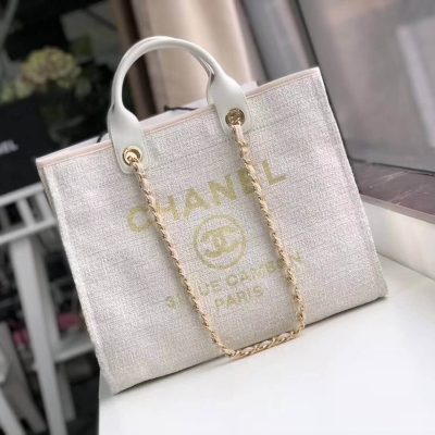 Replica Chanel Deauville 38Cm Canvas Tote – Beige/White A66941