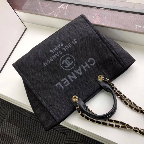 Chanel Deauville Tote 38cm Black/Grey Canvas Replica A66941 - Image 5