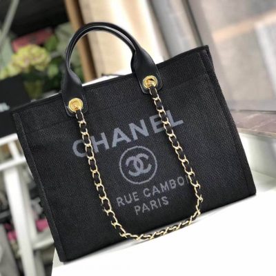 Chanel Deauville Tote 38cm Black/Grey Canvas Replica A66941