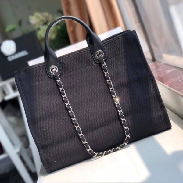 Chanel Deauville Tote 38Cm Replica Black/White Canvas Bag A66941 - Image 2