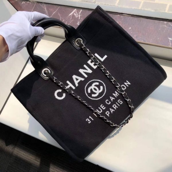 Chanel Deauville Tote 38Cm Replica Black/White Canvas Bag A66941 - Image 4