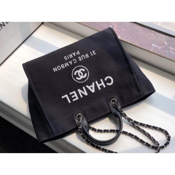 Chanel Deauville Tote 38Cm Replica Black/White Canvas Bag A66941 - Image 5