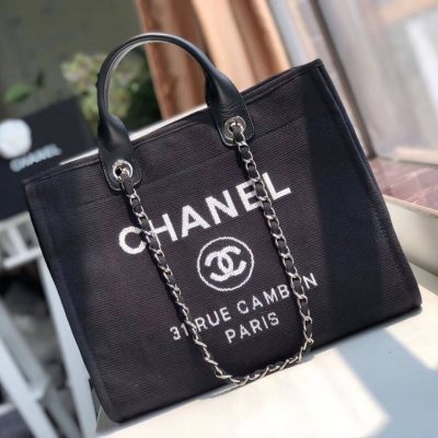 Chanel Deauville Tote 38Cm Replica Black/White Canvas Bag A66941