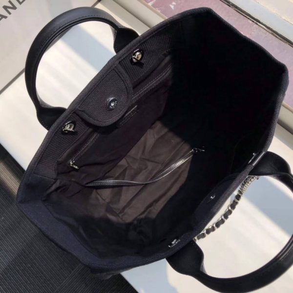 Chanel Deauville Tote 38Cm Replica Black/White Canvas Bag A66941 - Image 9
