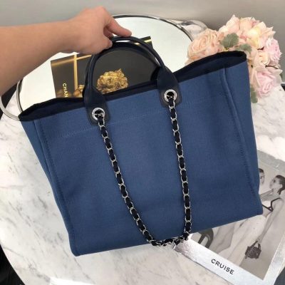 Replica Chanel Deauville 38Cm Canvas Tote Bag - Blue A66941