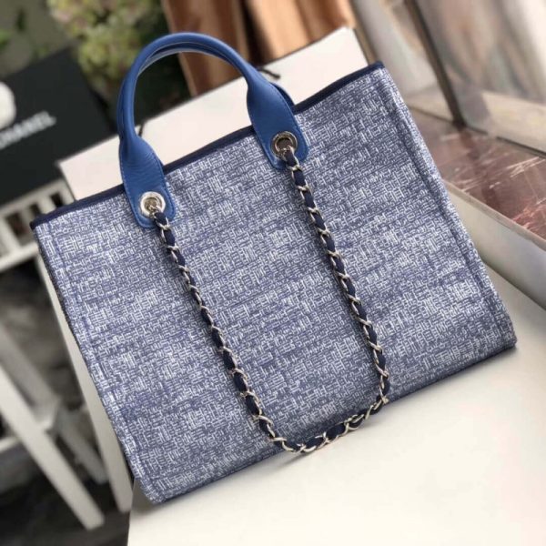 Replica Chanel Deauville Tote 38cm Blue Jacquard Canvas Bag - Image 2