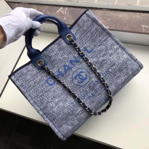 Replica Chanel Deauville Tote 38cm Blue Jacquard Canvas Bag - Image 3