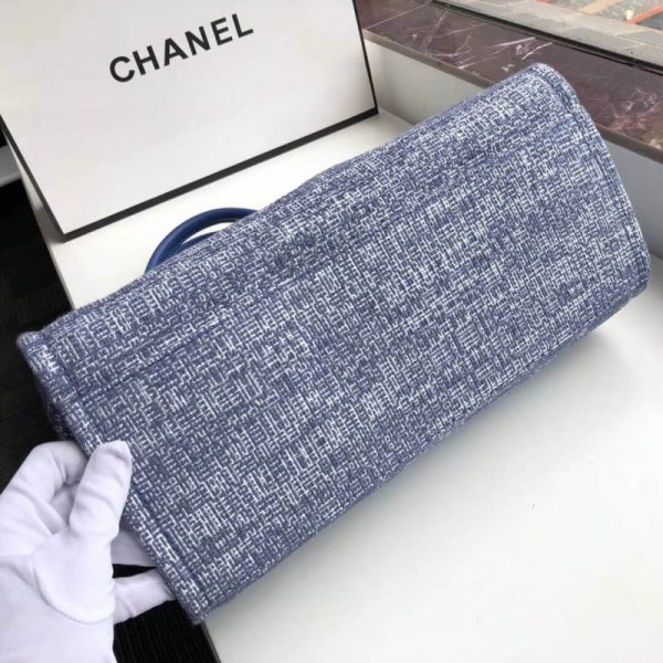 Replica Chanel Deauville Tote 38cm Blue Jacquard Canvas Bag - Image 4