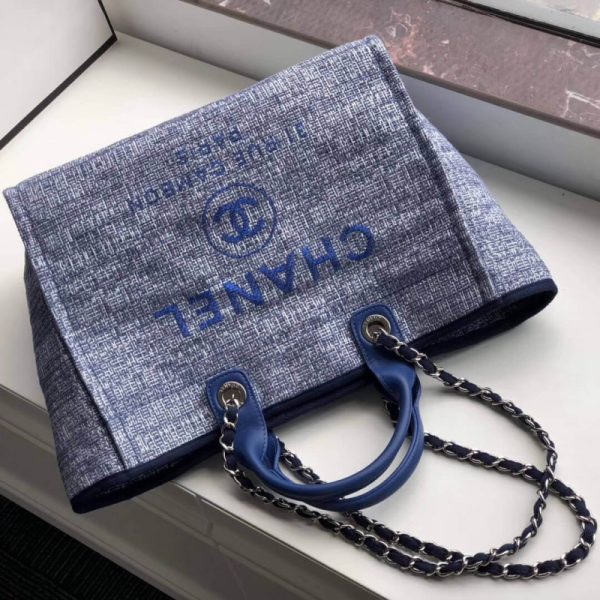 Replica Chanel Deauville Tote 38cm Blue Jacquard Canvas Bag - Image 7