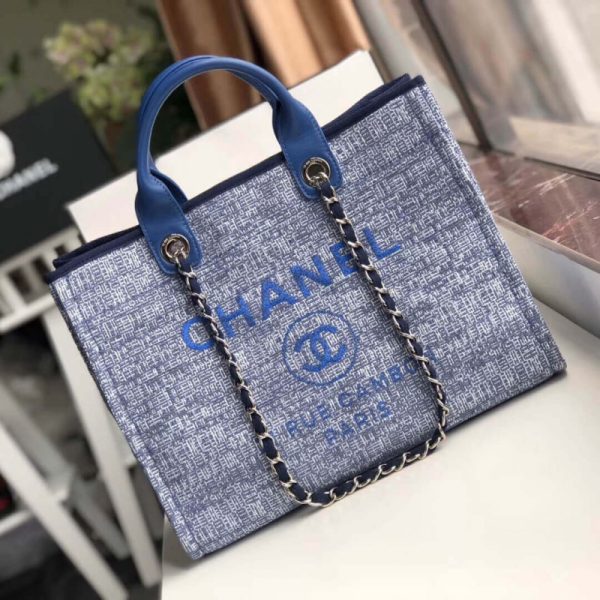 Replica Chanel Deauville Tote 38cm Blue Jacquard Canvas Bag