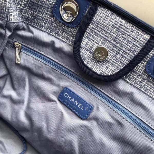 Replica Chanel Deauville Tote 38cm Blue Jacquard Canvas Bag - Image 9