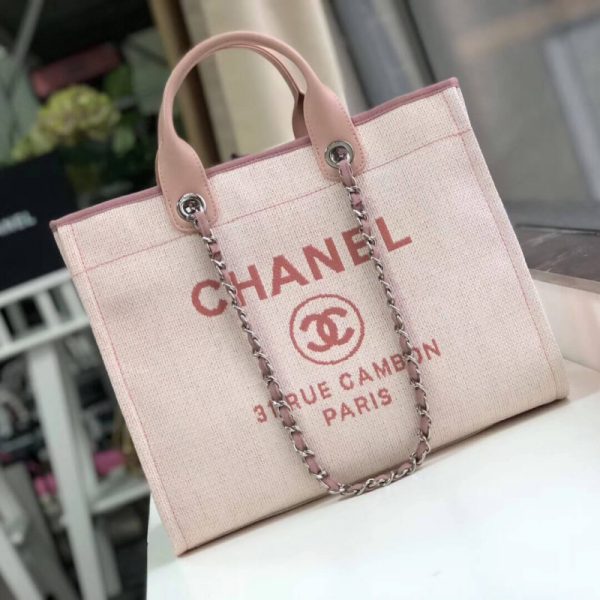 Chanel Deauville Tote 38Cm Canvas Bag - Bubblegum Pink Replica - Image 2