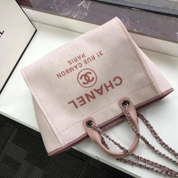 Chanel Deauville Tote 38Cm Canvas Bag - Bubblegum Pink Replica - Image 4
