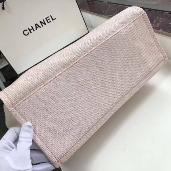 Chanel Deauville Tote 38Cm Canvas Bag - Bubblegum Pink Replica - Image 5