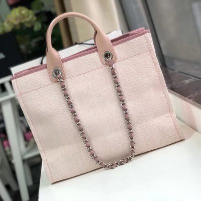 Chanel Deauville Tote 38Cm Canvas Bag - Bubblegum Pink Replica