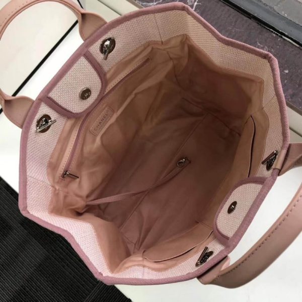 Chanel Deauville Tote 38Cm Canvas Bag - Bubblegum Pink Replica - Image 9