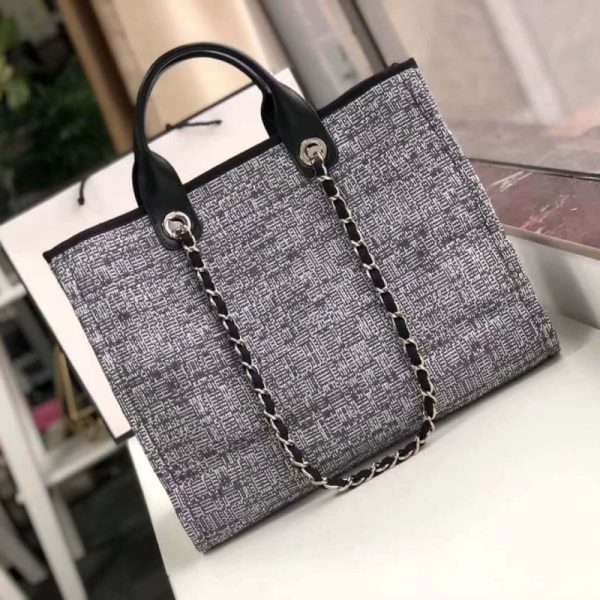 Chanel Deauville Tote 38cm Charcoal Jacquard Replica - Image 2