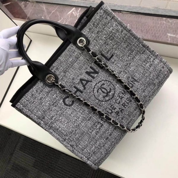 Chanel Deauville Tote 38cm Charcoal Jacquard Replica - Image 3