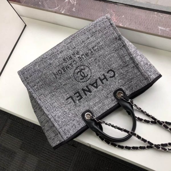Chanel Deauville Tote 38cm Charcoal Jacquard Replica - Image 4
