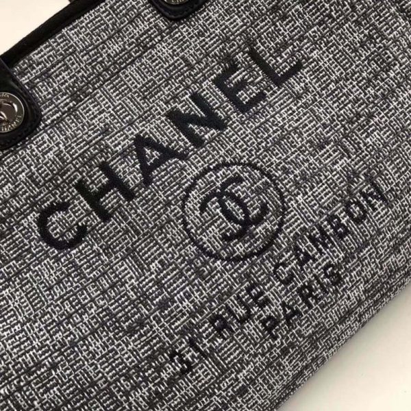 Chanel Deauville Tote 38cm Charcoal Jacquard Replica - Image 5