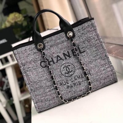 Chanel Deauville Tote 38cm Charcoal Jacquard Replica