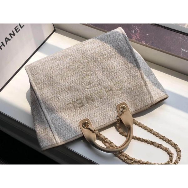 Replica Chanel Deauville 38Cm Canvas Tote - Cream/Beige A66941 - Image 6