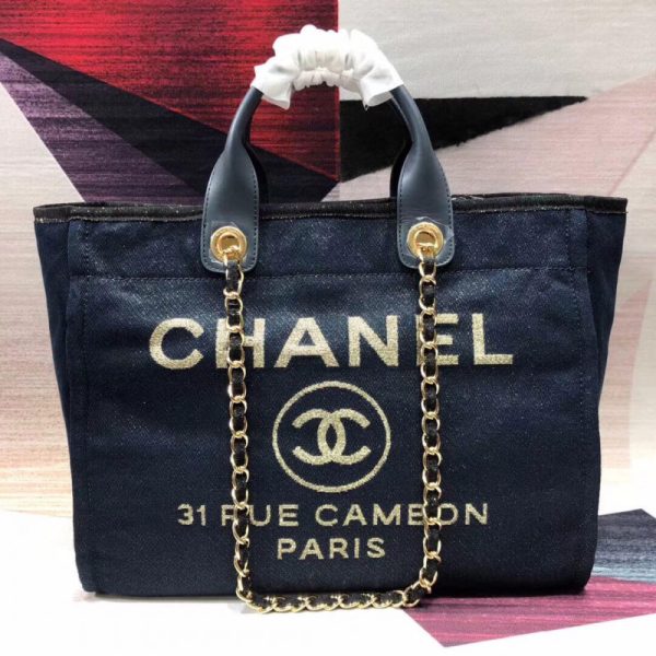 Replica Chanel Deauville Tote 38cm - Denim Blue/Gold A66941 - Image 4