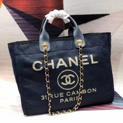 Replica Chanel Deauville Tote 38cm - Denim Blue/Gold A66941