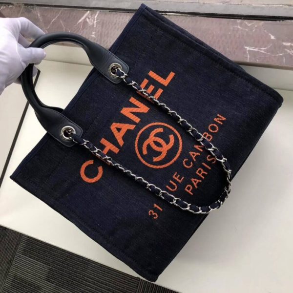 Replica Chanel Deauville Tote 38cm Denim Blue/Orange Canvas Bag - Image 3