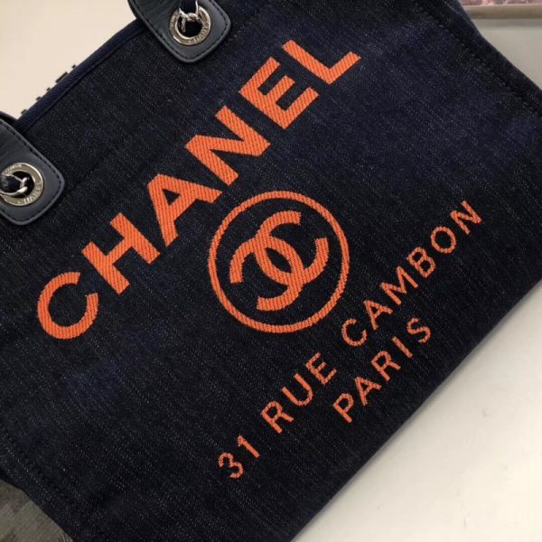 Replica Chanel Deauville Tote 38cm Denim Blue/Orange Canvas Bag - Image 6