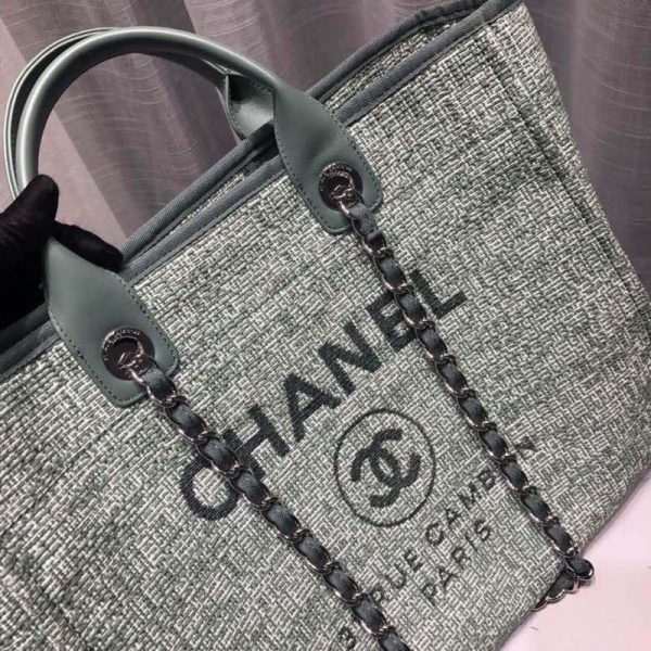 Replica Chanel Deauville 38cm Canvas Tote in Fig Green A66941 - Image 2
