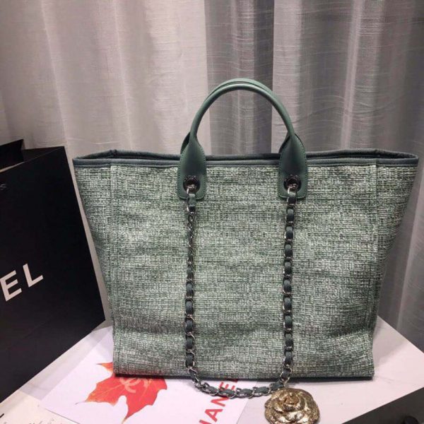Replica Chanel Deauville 38cm Canvas Tote in Fig Green A66941 - Image 4