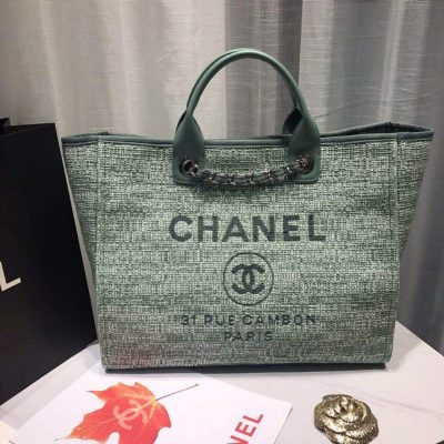 Replica Chanel Deauville 38cm Canvas Tote in Fig Green A66941