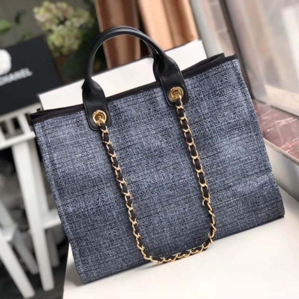 Replica Chanel Deauville Tote 38cm Canvas Bag - Grey Blue - Image 2